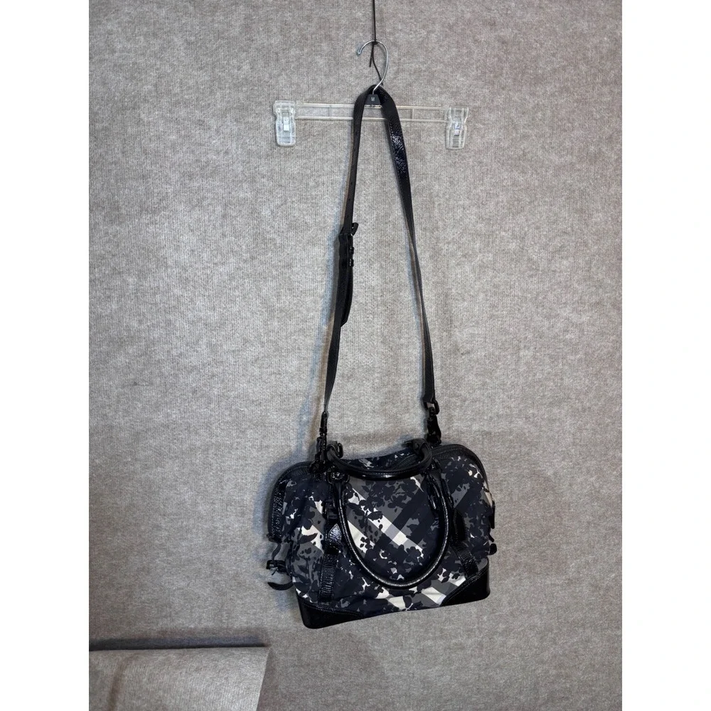 Burberry Floral Beat Check Foley Satchel Bag Patent Leather Crossbody Y2K
